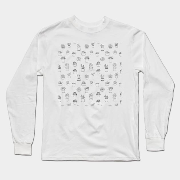 Succulent cactus black and white pattern Long Sleeve T-Shirt by bigmomentsdesign